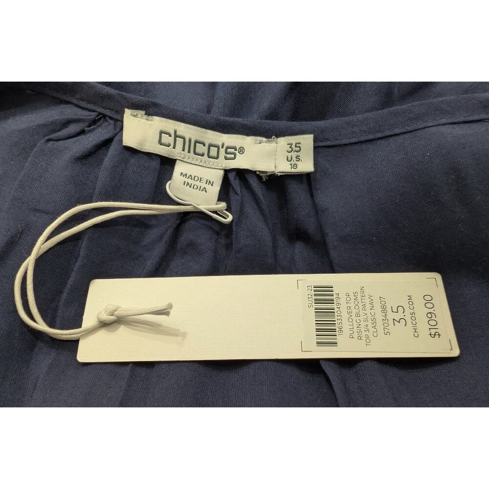 Chico's Tunic Top Navy Blue Floral Print Rising Blooms Women's Size 3.5 18 New - Picture 6 of 7